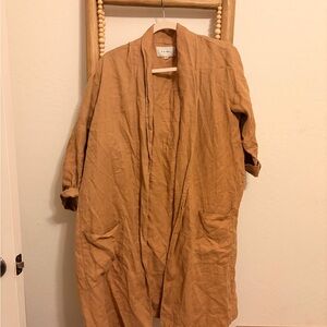 It Is Well Linen Camel Open Front Duster